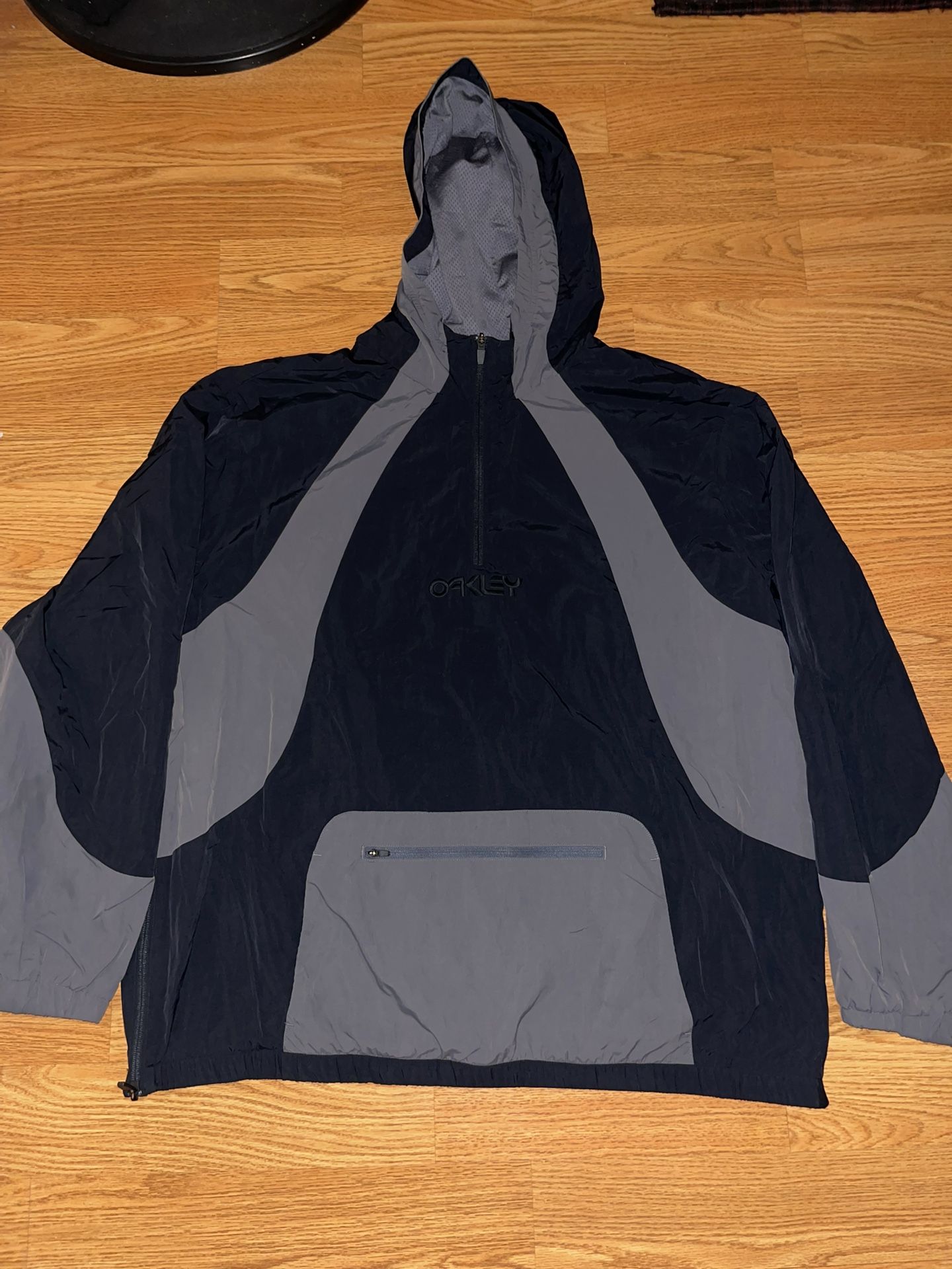 Oakley Windbreaker Jacket Hooded Zip Black Grey 2xl  Men’s