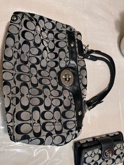 Coach signature Penelope black and gray jacquard canvas shoulder bag