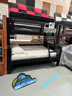 Twin over full black bunk bed with mattresses colchones camas nuevas new