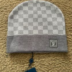 Grey Checkered Knit Beanie