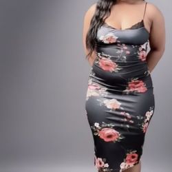 Lace Print, Floral Body Con Dress