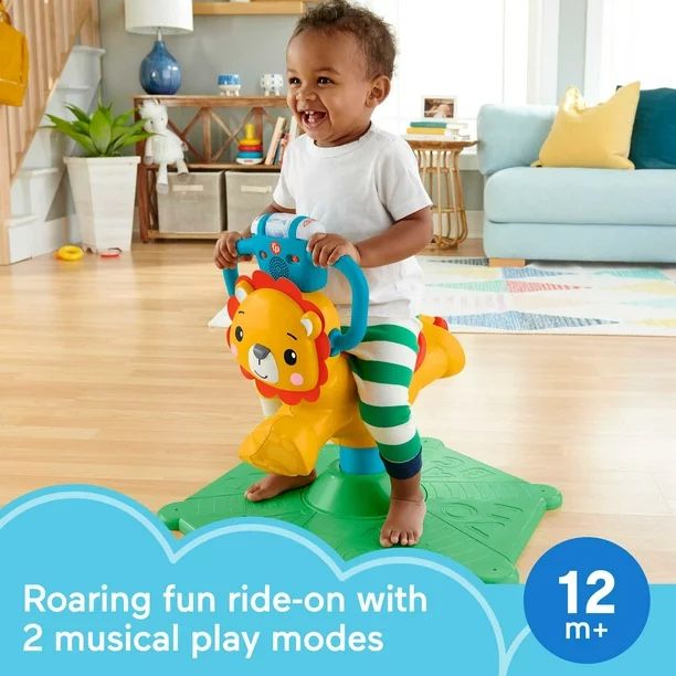 Fisher-Price Bounce & Spin Lion Stationary Ride-On Electronic Learning Toy for Toddlers