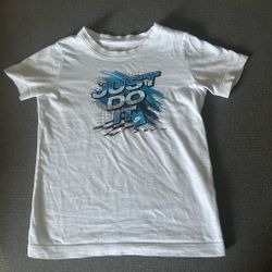Nike Kids White Tee with Blue 'Just Do It' Graphic