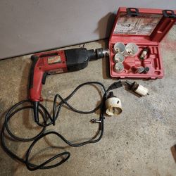 Heavy-Duty Milwaukee 1/2'' Hammer Drill With Hole Saw Kit