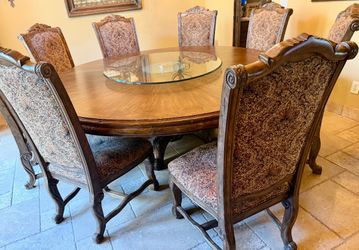 Round Wood Dining Table with 8 Chairs