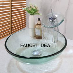 (2) 17” VESSEL SINK TEMPERED GLASS COUNTERTOP, FROSTED, TINT GREEN,