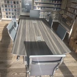 8 Ft Modern Gray Conference Table + 6 Rolling Chairs