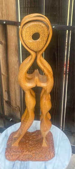 Mid Century Modern Abstract Embracing Couple Solid Wood Statue