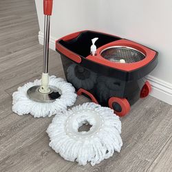 (New) $25 Spin Mop System with 2pc Replacement Mop heads (Black/Blue) 