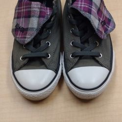 Converse All Star Chuck Taylor CT Mega TNG OX, Charcoal/Plaid Olive Purple Style, Junior Girls, Size 3