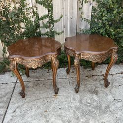 Wood Carved End Tables 