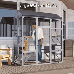 Cat tree house, 72” Cat Catio Outdoor, Cat Enclosure, Large Cat Catio for Multiple Cats, Outdoor Cats Enclosure with Waterproof Cover, Gray, NEW