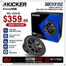 Kicker CVX15 CompVX 15" Dual Voice Coil Subwoofer 2000 Watts 2-Ohm 50CVX152