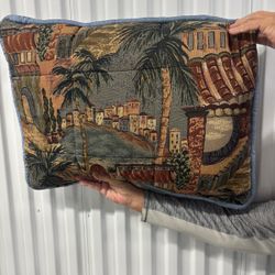 Two tapestry decorative zipper throw pillows. 20”  x 27”. $50 each