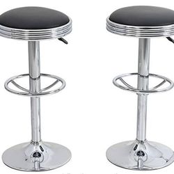 Adjustable Chair Pub Stool with Chrome Footrest,Black,2PC
