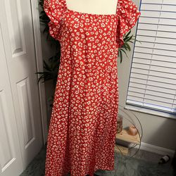 Shein Curve Red And White Long Summer Dress With Small Side Split