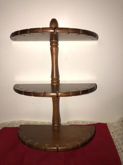 WOODEN HALF MOON 3 SHELF WALL SPOON RACK DISPLAY UNIT