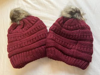 2-Pack Fleece-Lined Pom Pom Winter Hats, Warm & Soft Beanies