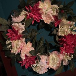 24 Inch Pink Flower Spring/summer Wreath 