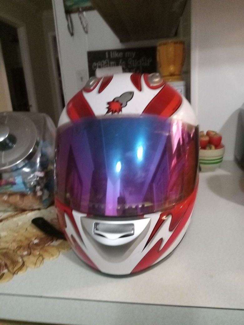 Red And White Biker Helmet 
