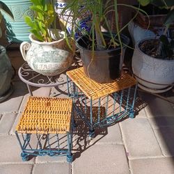 $18 Pair of Metal Woven Plant Stands