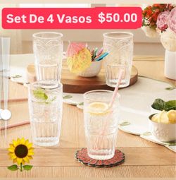 Set De 4 Vasos Nueva Línea Wildflowers Cristal Grueso Para Refrescos Aguas De Frutas Minerales Princess House Ventas Finales