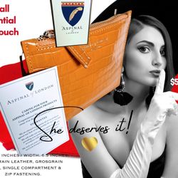 Aspinal of London Flat  BR Mustar Grain Leather Pouch Purse  W/Zipper. 4”x6.5”.