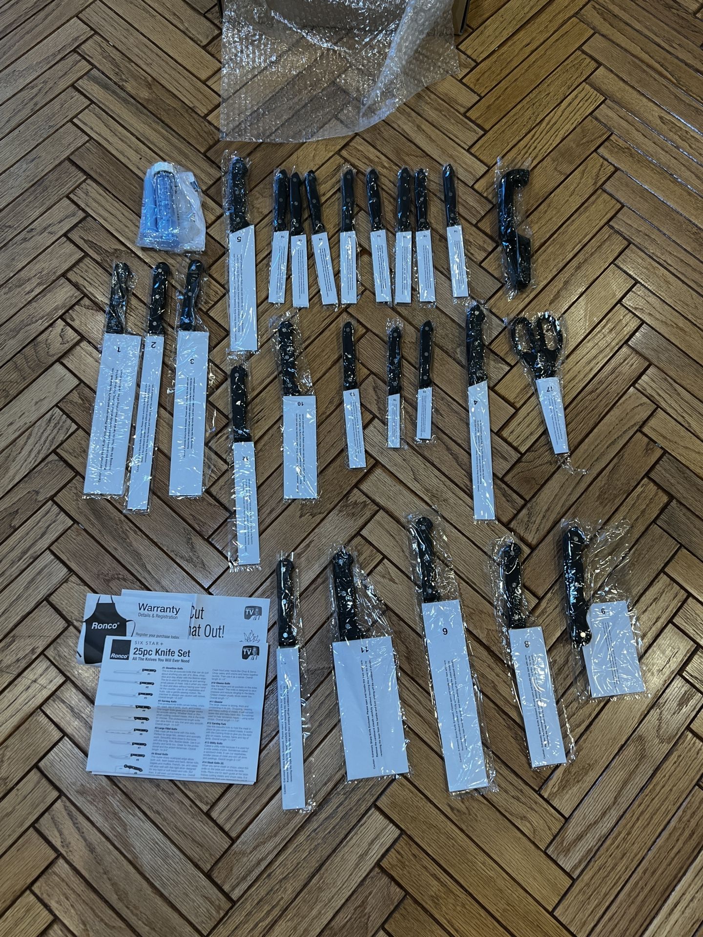 New Ronco Showtime Six Star Plus 25 Pc Knife Set W/ Sharpener Scissors Injector