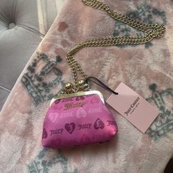 Cute Hot Pink Juicy Couture Cross Body Kiss Lock Coin Purse