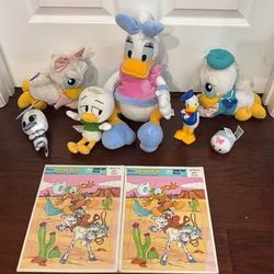 Disney Donald Daisy Duck Plush & Puzzle Lot some vintage $15 for All 
