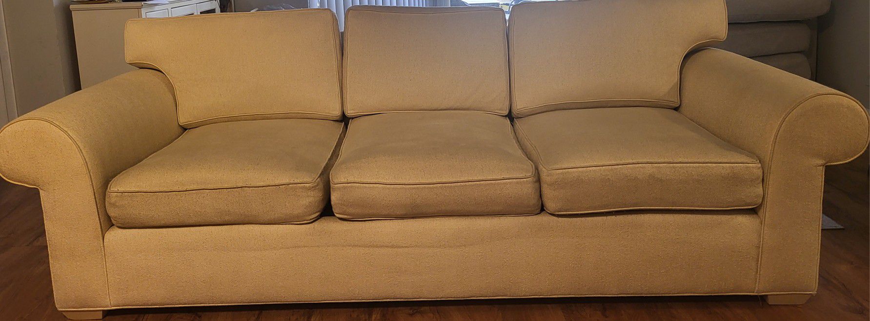 Couch, light yellow  8'L  x  2' 10"H x 3' 4" D