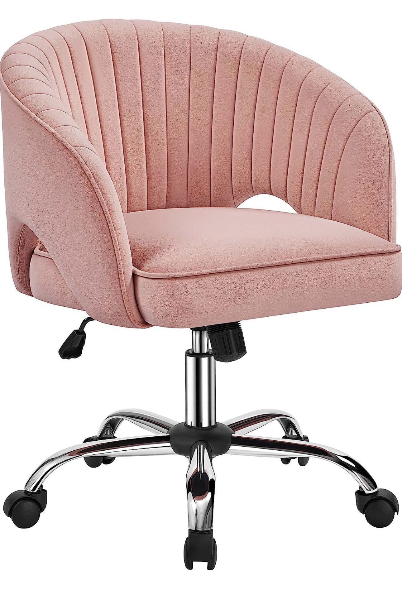 Home Office Chair Velvet Desk Chair, Upholstered Modern Swivel Chair with Tufted Barrel Back, Rolling Wheels for Office, Study, Vanity, Bedroom Pink 5