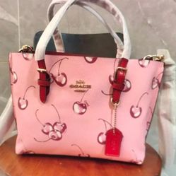 Coach Mollie Tote Bag 25 With Cherry Print