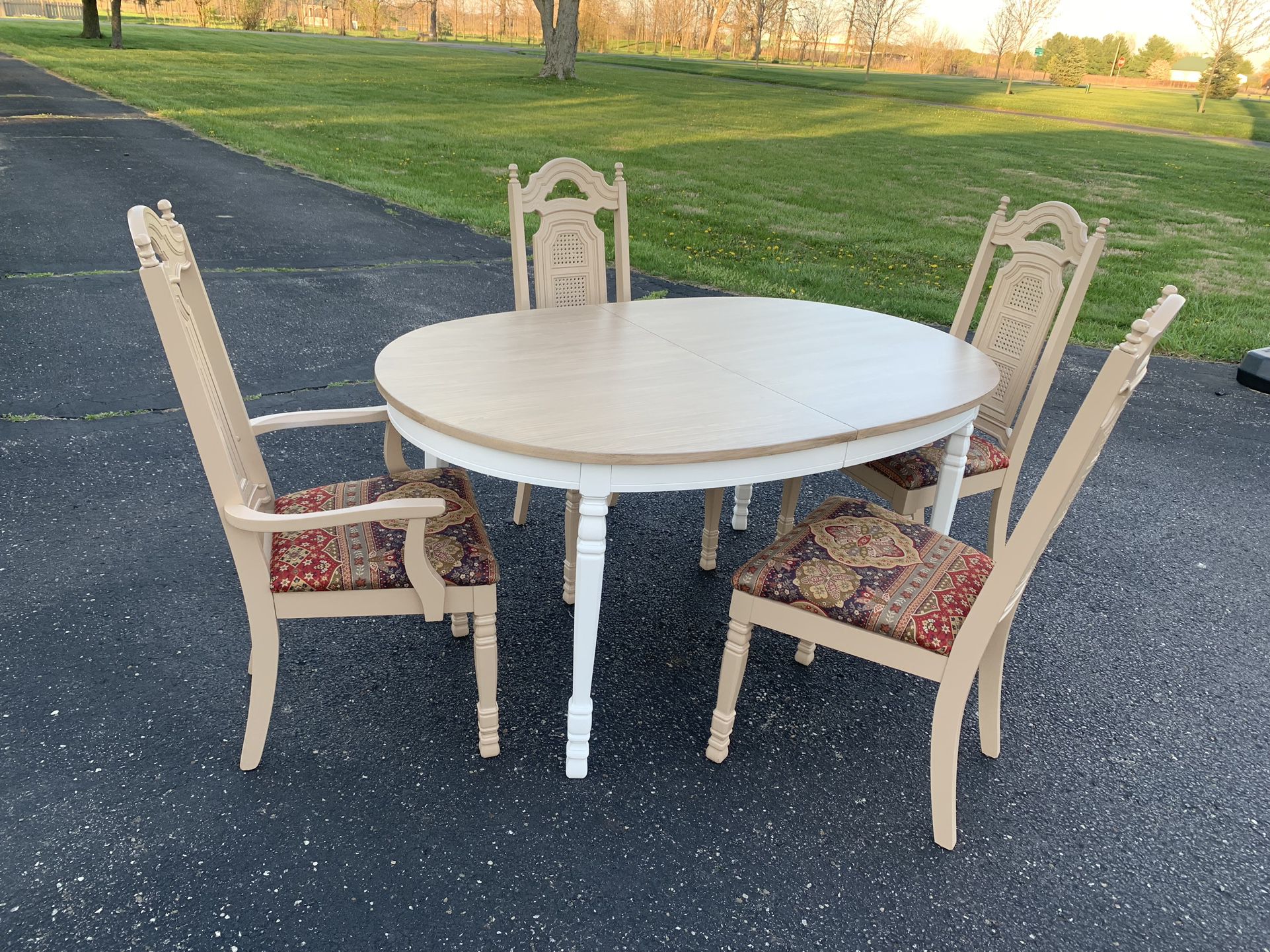 Refinished Boho Dining Set with 4 chairs