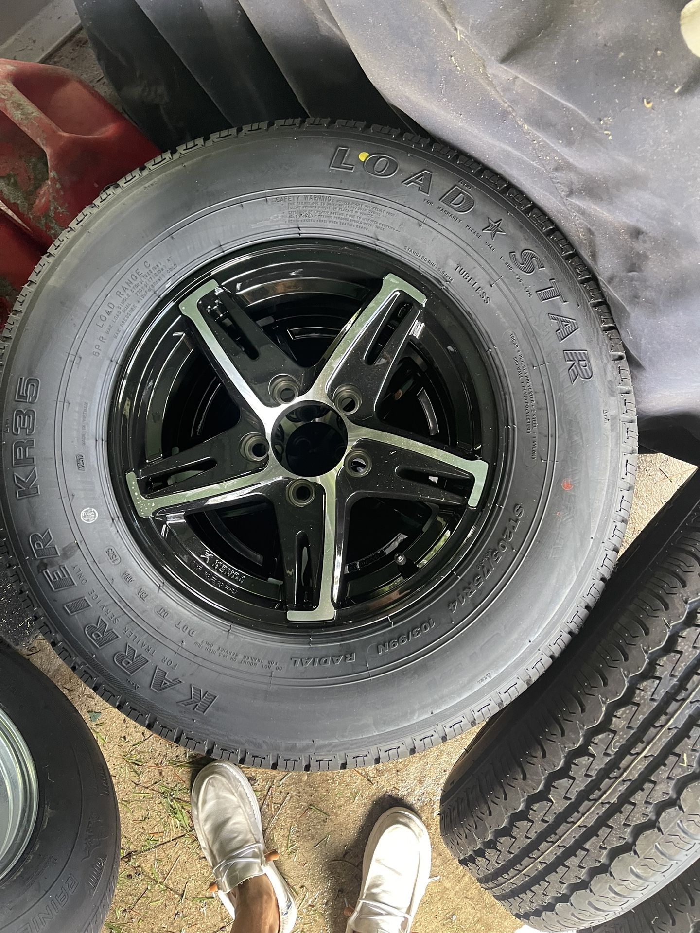 New 205-75-14inch Trailer Tires With 5-lug Black Mags. In Stock.