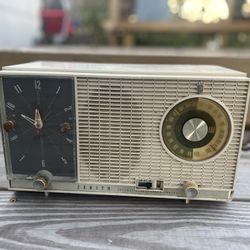 Zenith J727 Electric AM FM Alarm Clock Vacuum Tube Radio Works 1950s