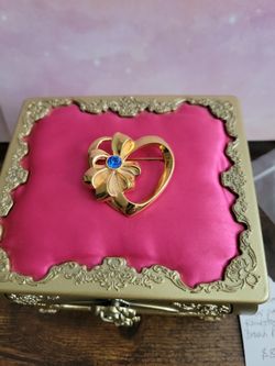 Avon Silvertone 1.25"Bow Flower Sapphire Blue Color Rhinestone Vintage Brooch F8