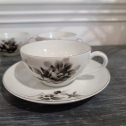 Fukawaga Handpainted Arita Princess Pattern Cups And Saucers - qty. - 7 