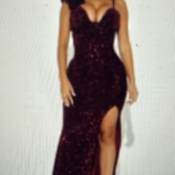 Burgundy Velvet Sequin Dress