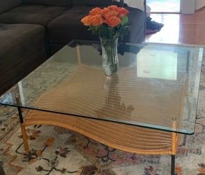 Gorgeous glass table/ rattan bottom
