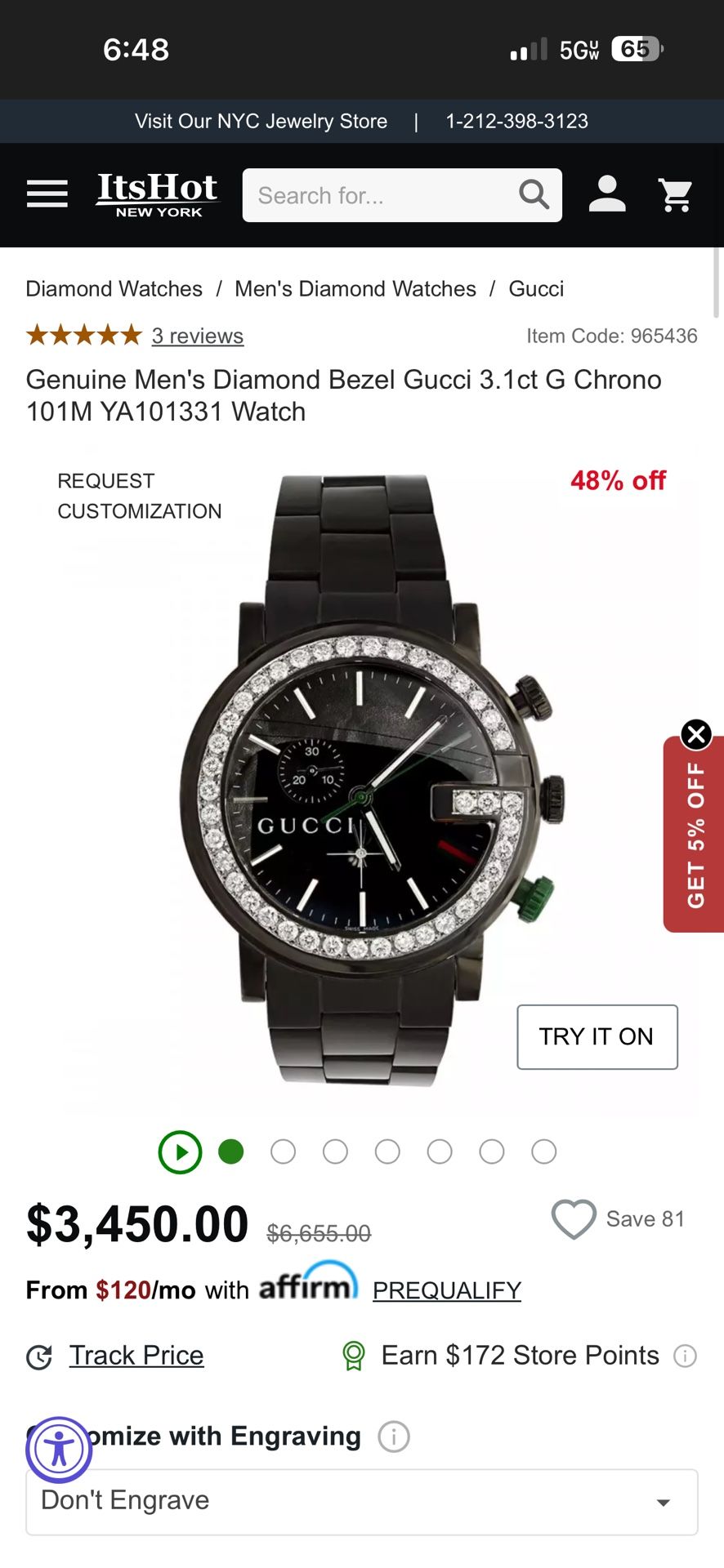 Men's Diamond Bezel Gucci 3.1ct G Chrono 101M YA101331 Watch