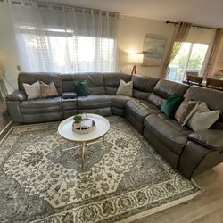 Grey leather sectional recliner