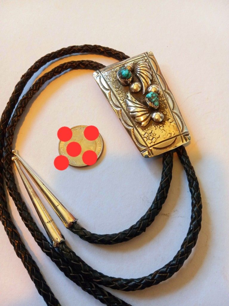 $180! Awesome Vintage Sterling Silver Turquoise Bolo