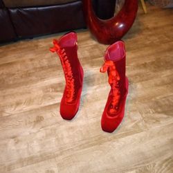 MRS. KLAUSE RED VELVET BOOTS FOR SHOW OR PLAY...VINTAGE 2000'S...SIZE 12....$60.00