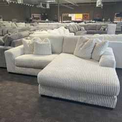 Super Soft Cream White Corduroy Sectional Couch 