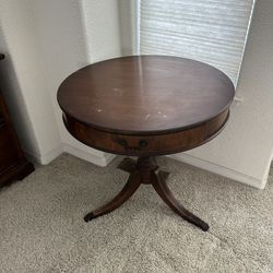 Round Wood Table With Drawer 
