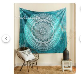 Ombre Mandala Tapestry: Turquoise Green Boho Decor (60x54 Inches
