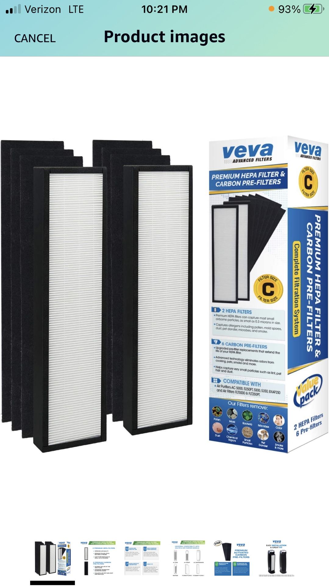 Filters, new box. Veva Premium Hepa Filters And Carbón Pre-Filters