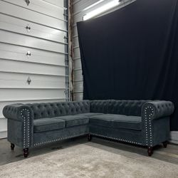 Small Modern Light Blue Tufted Sectional