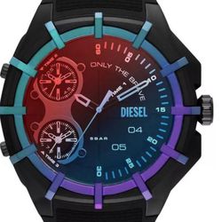 Diesel  Men's 3 hand Watch Black Iridescent Dial Silicone Watch
